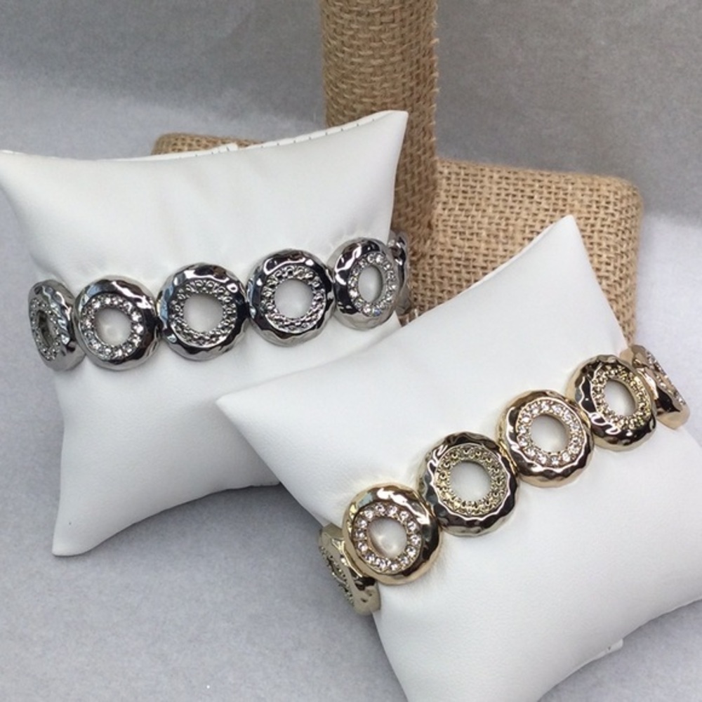 Pave Rings Silver and Gold Tone Stretch Bracelet